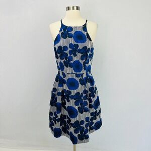 Belle‎ Badgley Mischka Striped Floral Blue Dress Strapless Cocktail Party Size 8